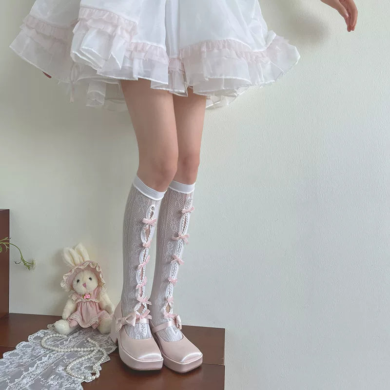 Sock Noble - Openwork Bow Lace - Mid-Calf Socks with Openwork Lace