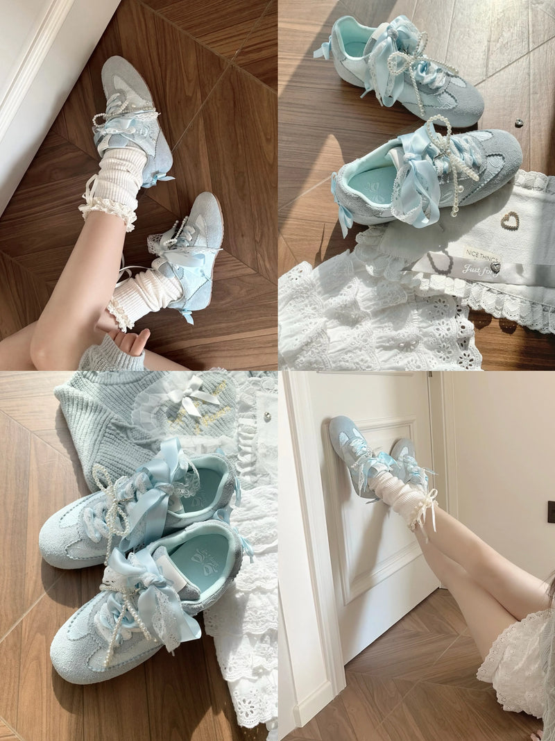 Sheep Puff Dream Lace Lo-Run Lolita Sneakers featuring white lace details and a playful sheep puff design.