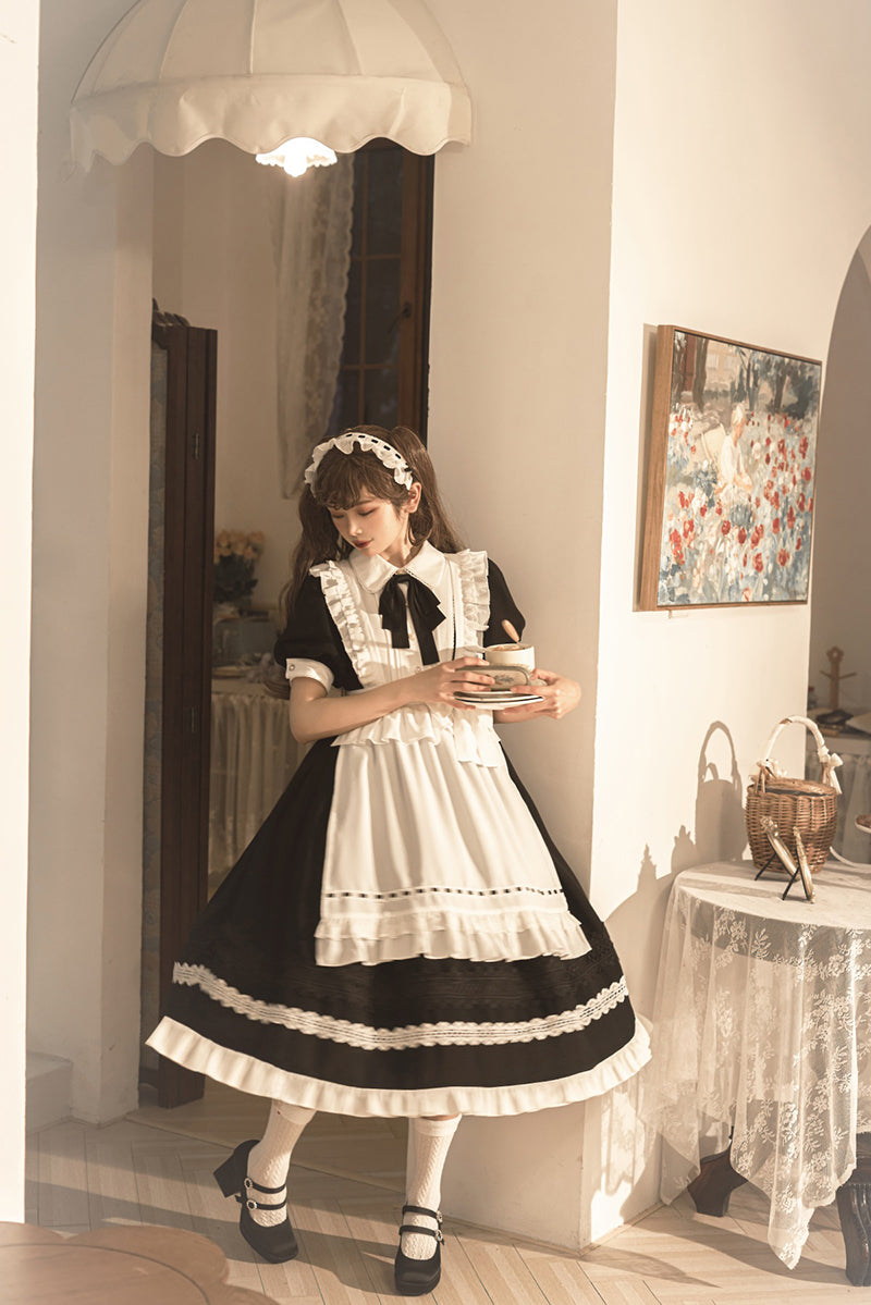 Your Princess - Maid Lolita Puff Sleeve Black Dress - OP Dress