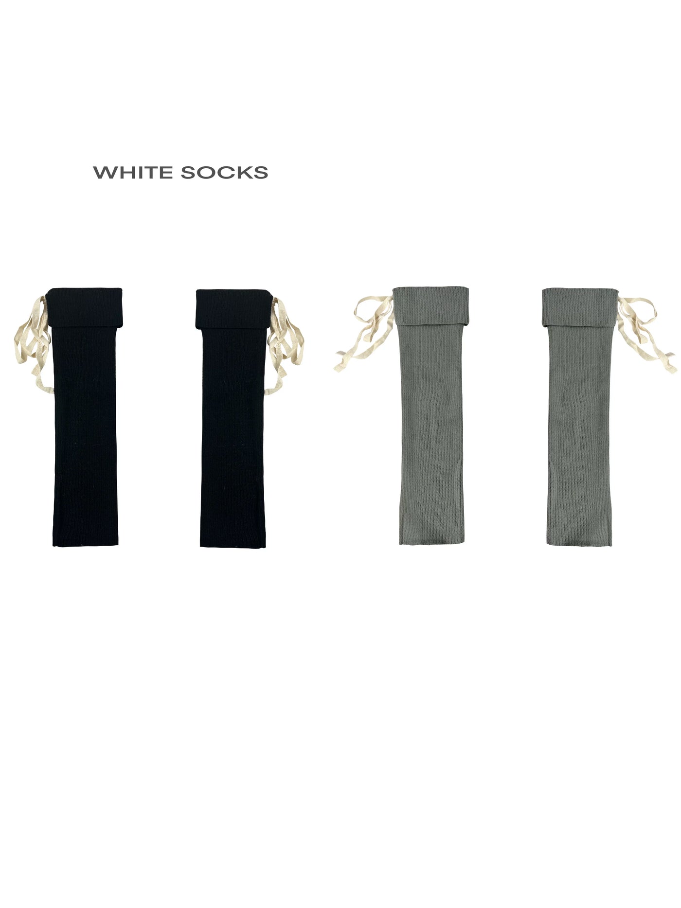 White Socks - Ribbon Ballet - Socks with scrunched knit legs and long ribbon ties