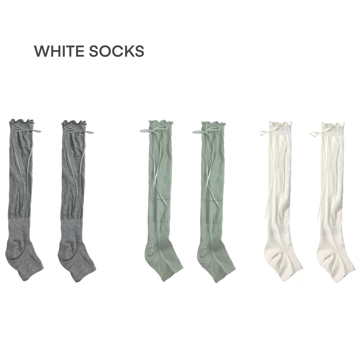 White Socks - Ballet Ribbon - Stirrup Calf Socks with Lettuce-Edge Cuffs