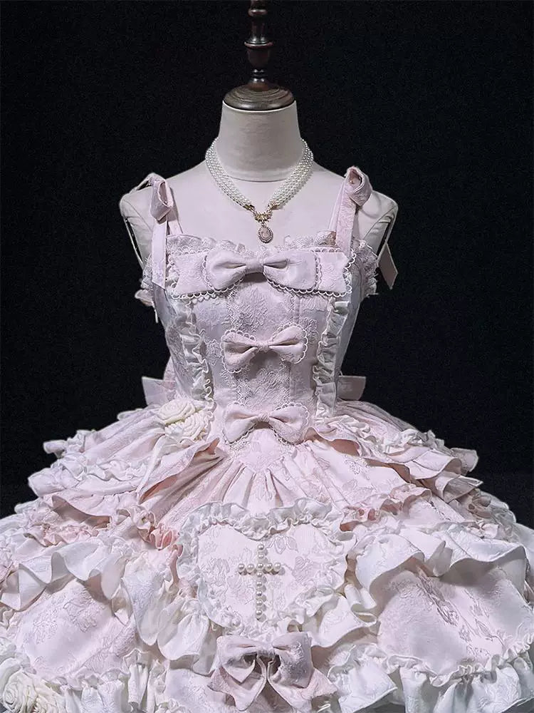Creamy - Pink Gothic Princess - Pink JSK with Layered Ruffles and Bows