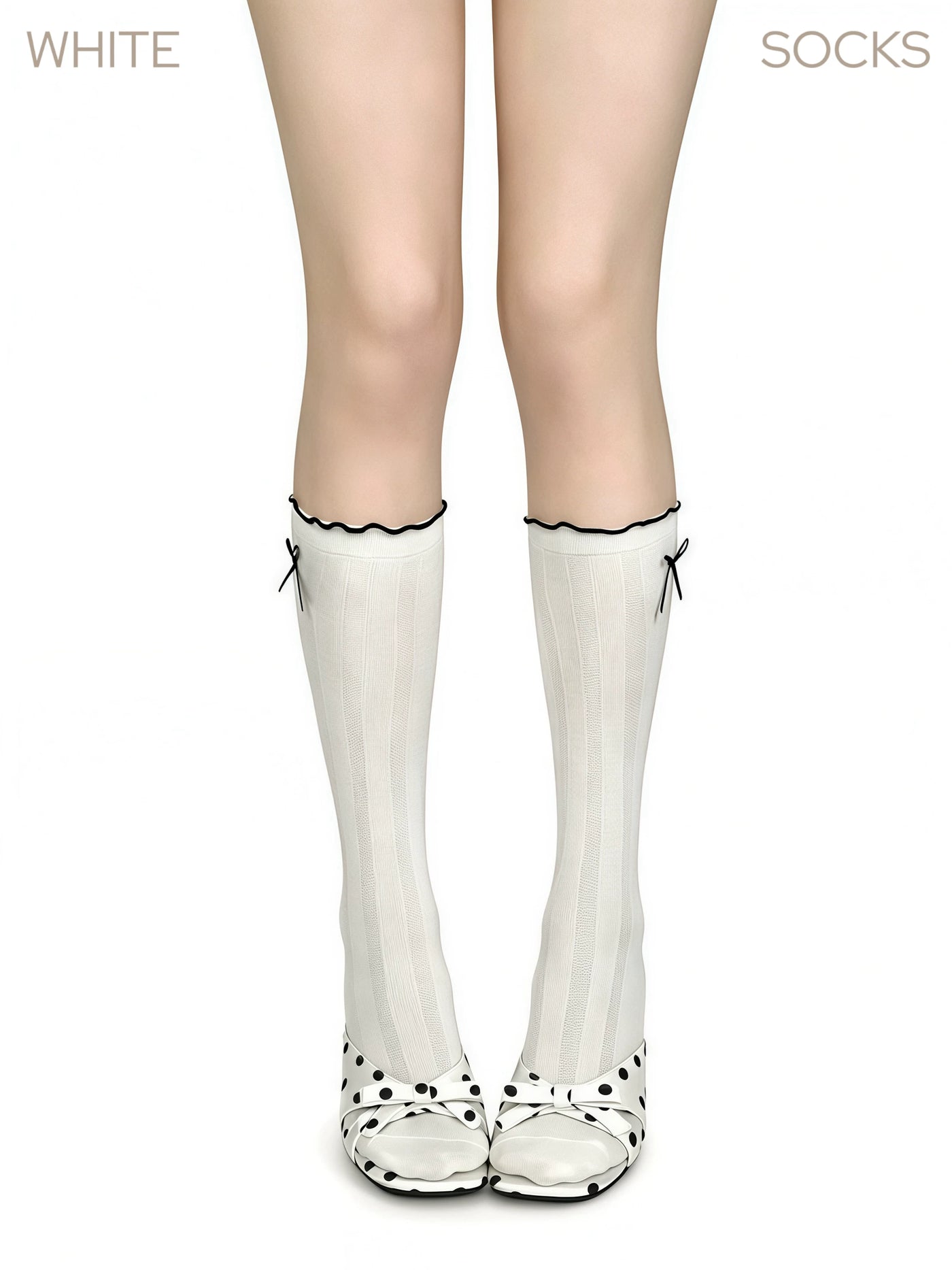White Socks - Bow and Stripe - White Mid-Calf Socks with Bow or Stripe Detail