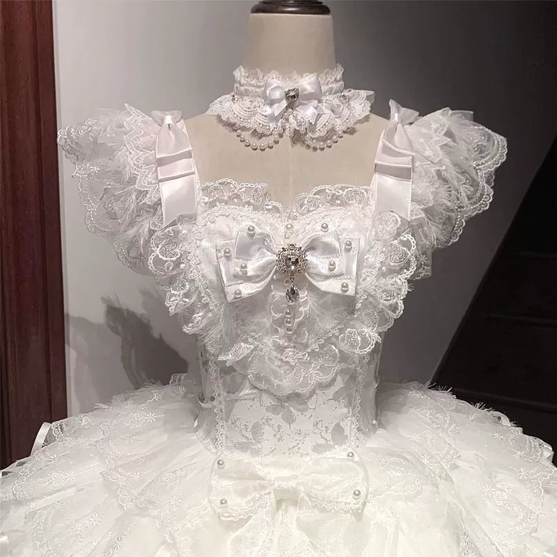 Hanguliang - Feather Ballad - Bridal Sweet JSK Dress with Layered Lace Ruffles - option image