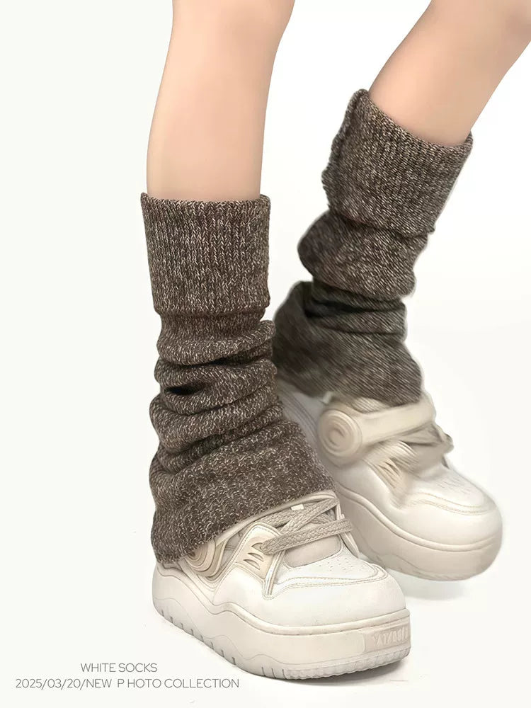 White Socks - Slouch Knit - Heather Gray, Light Gray and Caramel Ribbed Socks