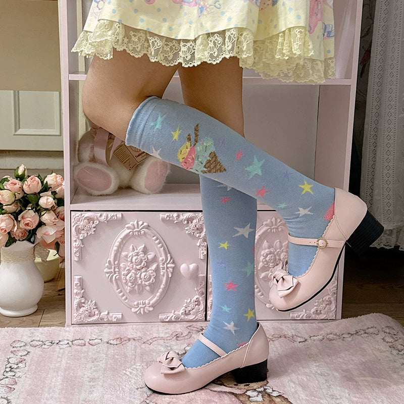 Milky Star Qiaoqiao - Ice Cream Stars - Calf Socks with Ice-Cream Motifs