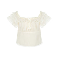 With PUJI - Little Sea Salt - Lolita Top - Ruffle short puff sleeve Ecru inner layer In stock / S