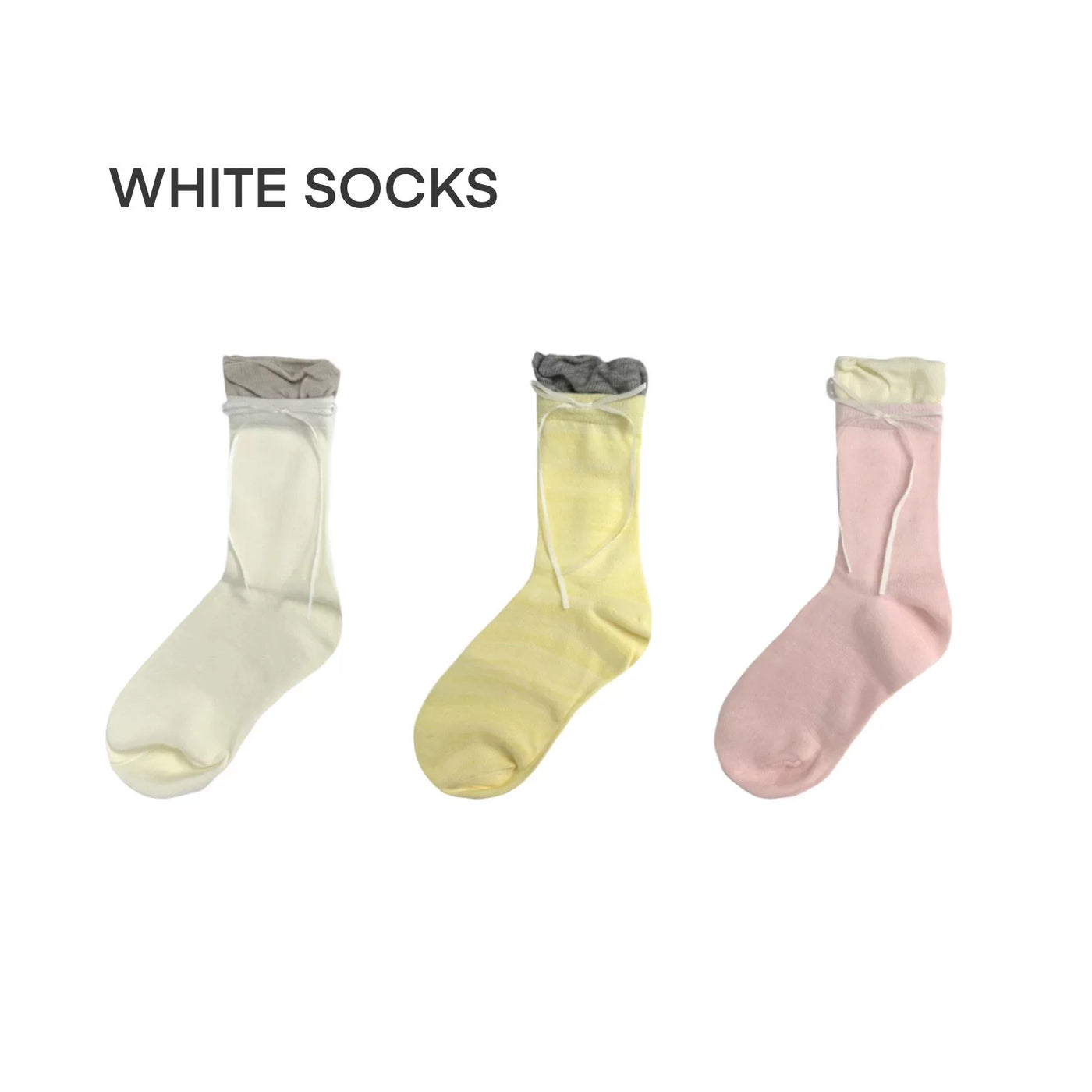 White Socks - Ballet Bow - Faux-Layered Calf Socks with Bow Ties