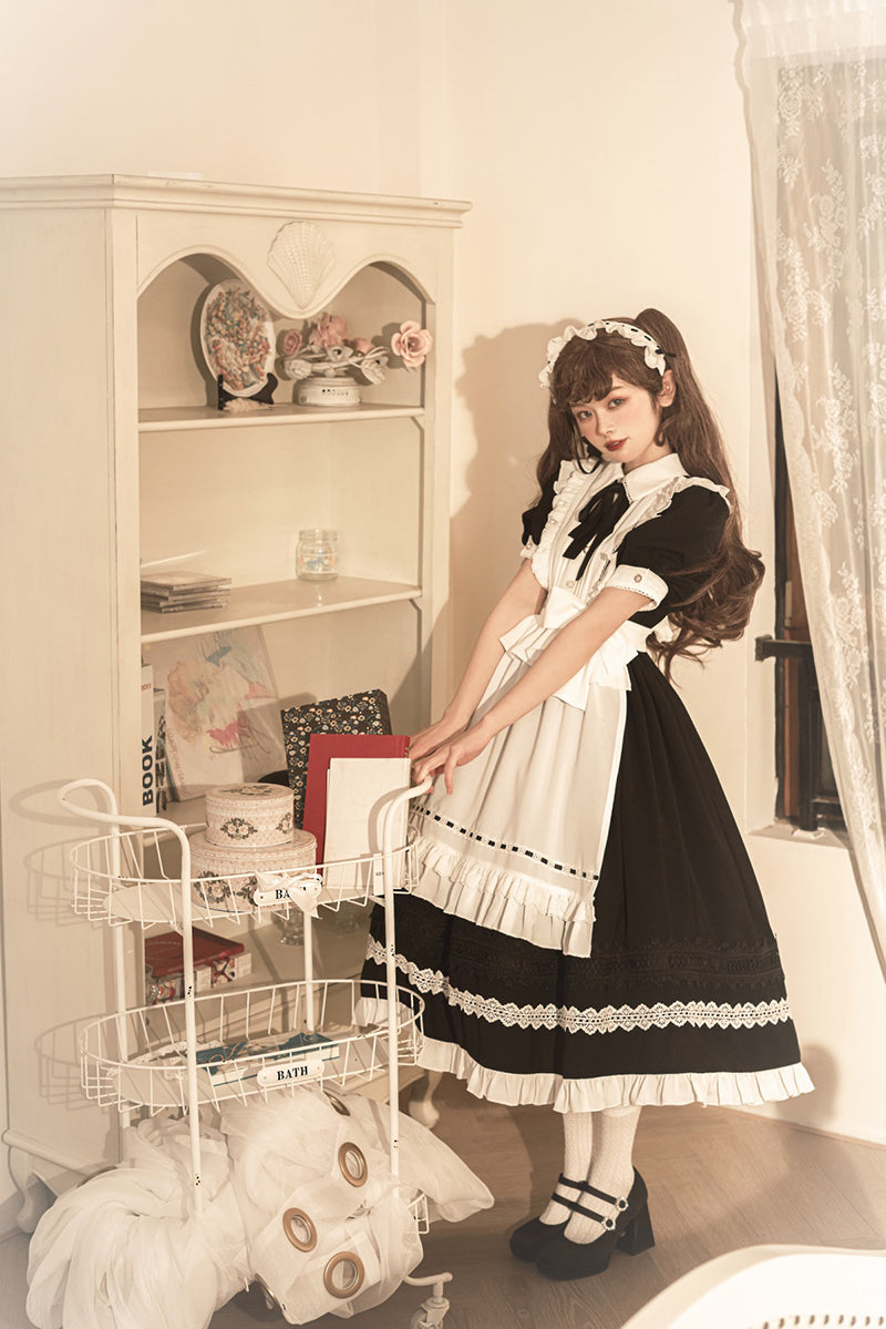 Your Princess - Maid Lolita Puff Sleeve Black Dress - OP Dress