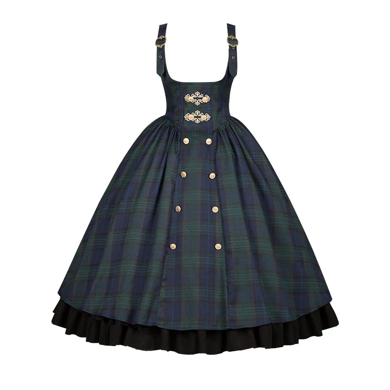 With PUJI - Berlin Souvenir - Plaid Preppy Style Lolita Bust Supporting JSK Outfit detail view 13