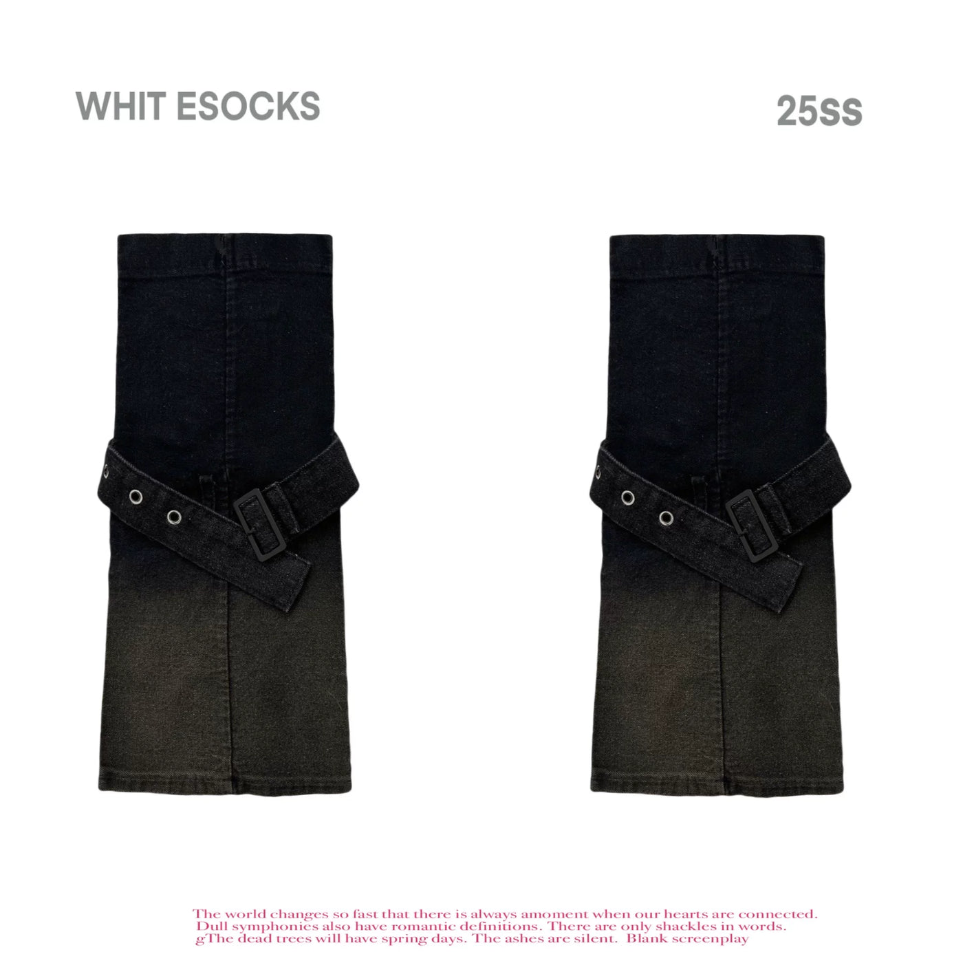 Black + Blue two-tone denim sock cuffs with adjustable straps, mid-calf length