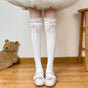 White socks, pink ribbon, over-the-knee socks / One Size