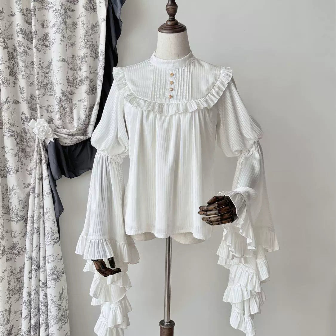 Sweetheart Dream Machine - Sleepwalking - Pleated Ruffle Blouse with Long Flared Sleeves