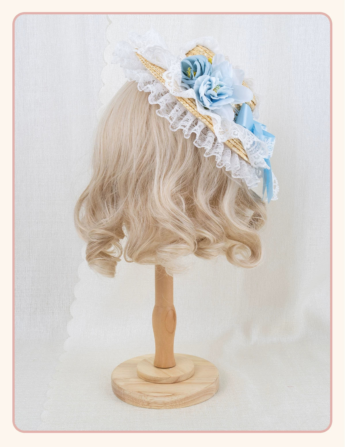 Stardust Rose - Forest Lace Bow - Straw Flat Hat with Lace Bow Hair Clip
