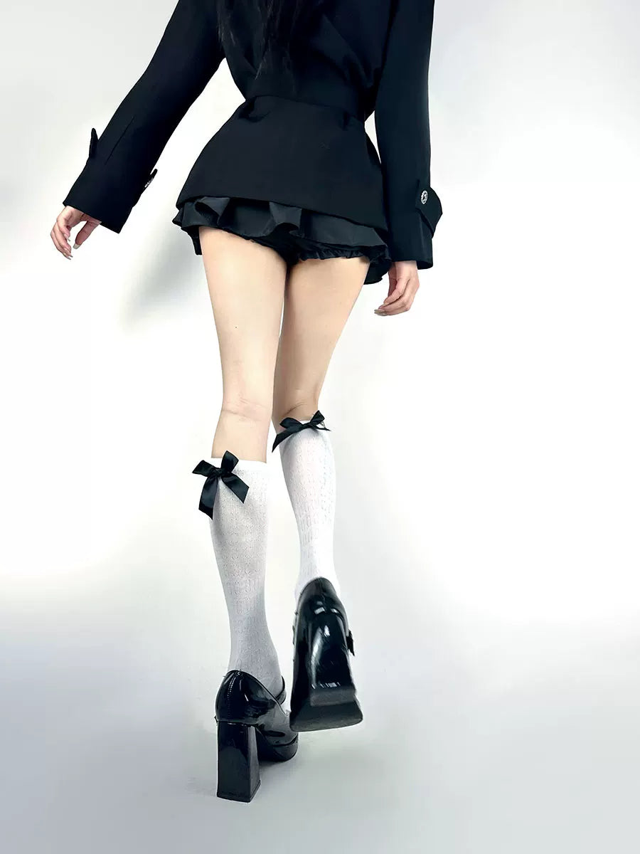White Socks - Heel Bow - Black or White Knee-High Socks with Heel Bows