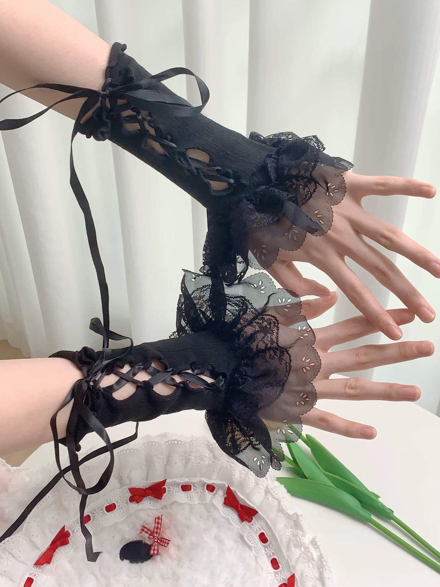 Fantasy Doll - Dreamy Doll Lace - Lace Sleeve Covers and Hand Sleeves with Ribbon Ties
