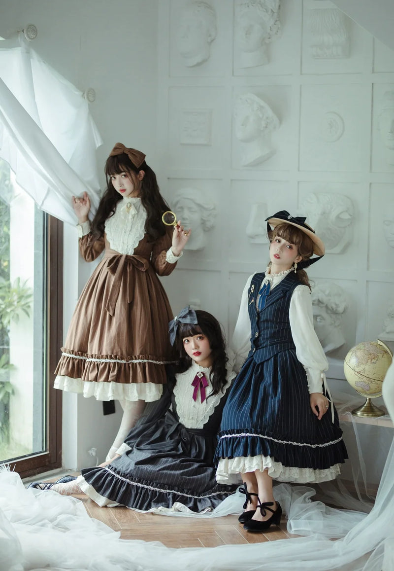 Miss Point - Rose Doll - Elegant Lolita Striped Fishbone Skirt
