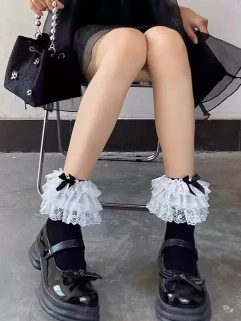 Fantasy Doll - Lace Ruffle Bow - Lace Ruffle Socks with Oversized Cuffs