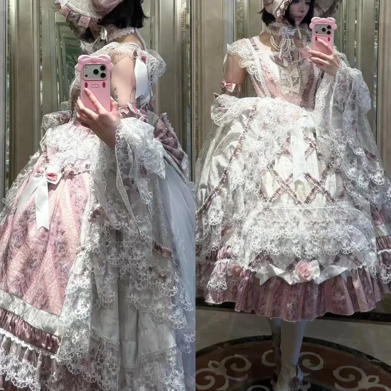 Daily Cherry Falling Stars bridal Lolita JSK - train styling