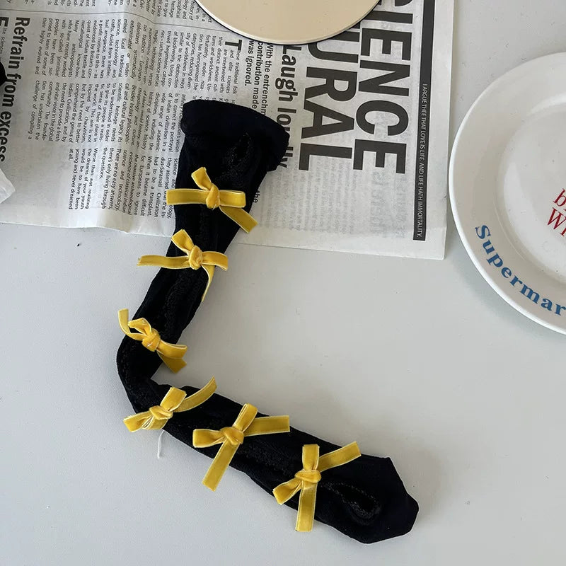 Sock Noble - Gothic Bow Lace - Mid-Calf Slouch Socks with Openwork Lace
