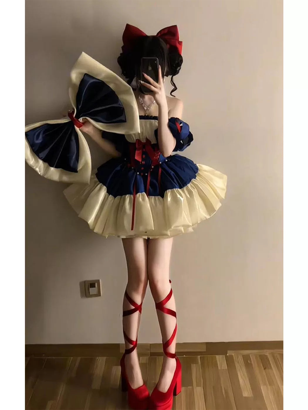 Creamy - Navy and Ivory Princess - Five-piece OP dress set with a large bow