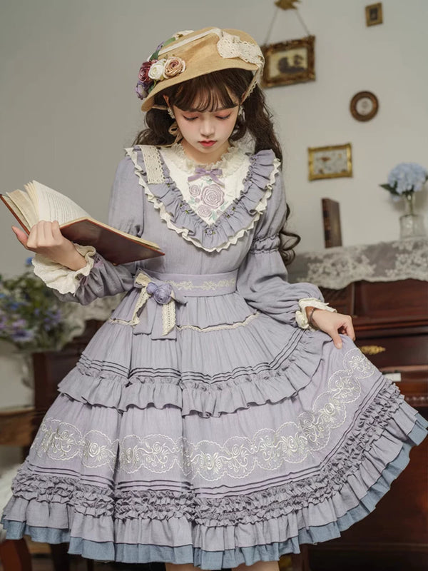 Yueele - Sage Lavender - Plus-Size Sweet Lolita OP Dress - front view