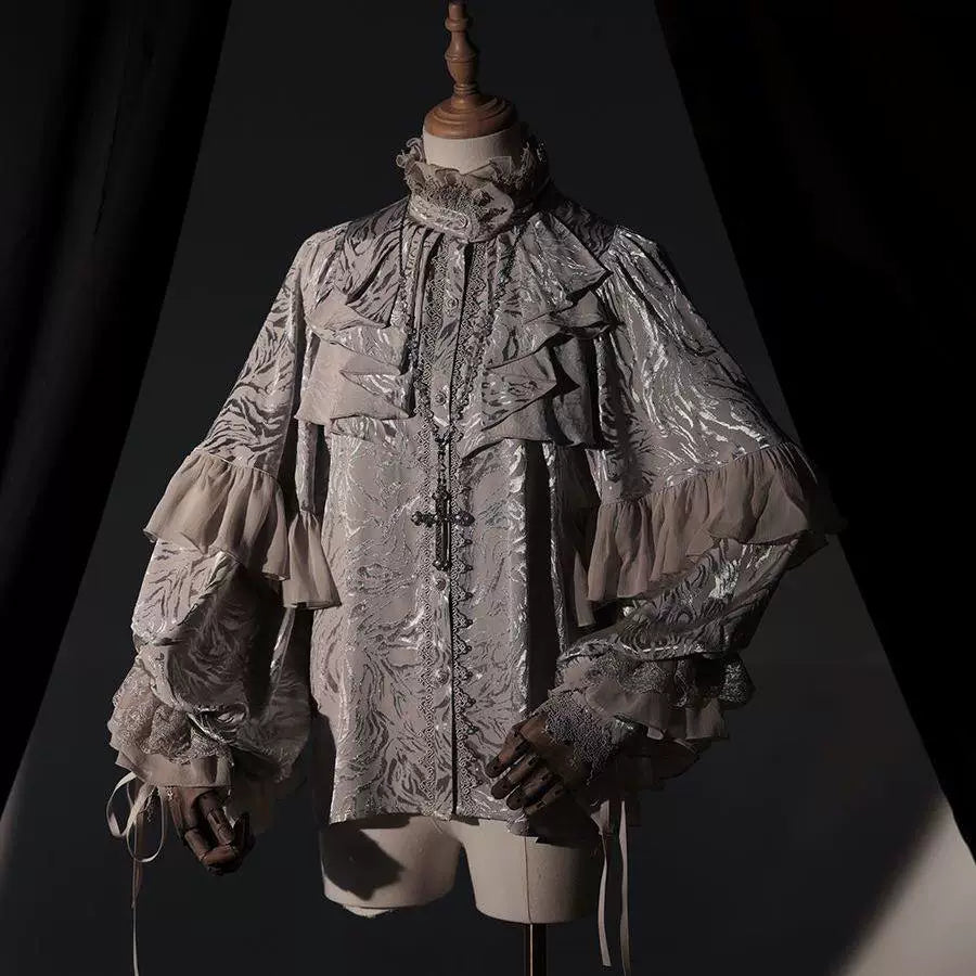 Sweetheart Dream Machine - Dragon Bone Cemetery - Long-Sleeve Blouse with Batwing Sleeves