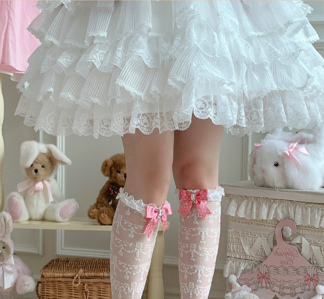 roji roji - Gemmed Bow - Lace Socks with Polka-Dot Bows