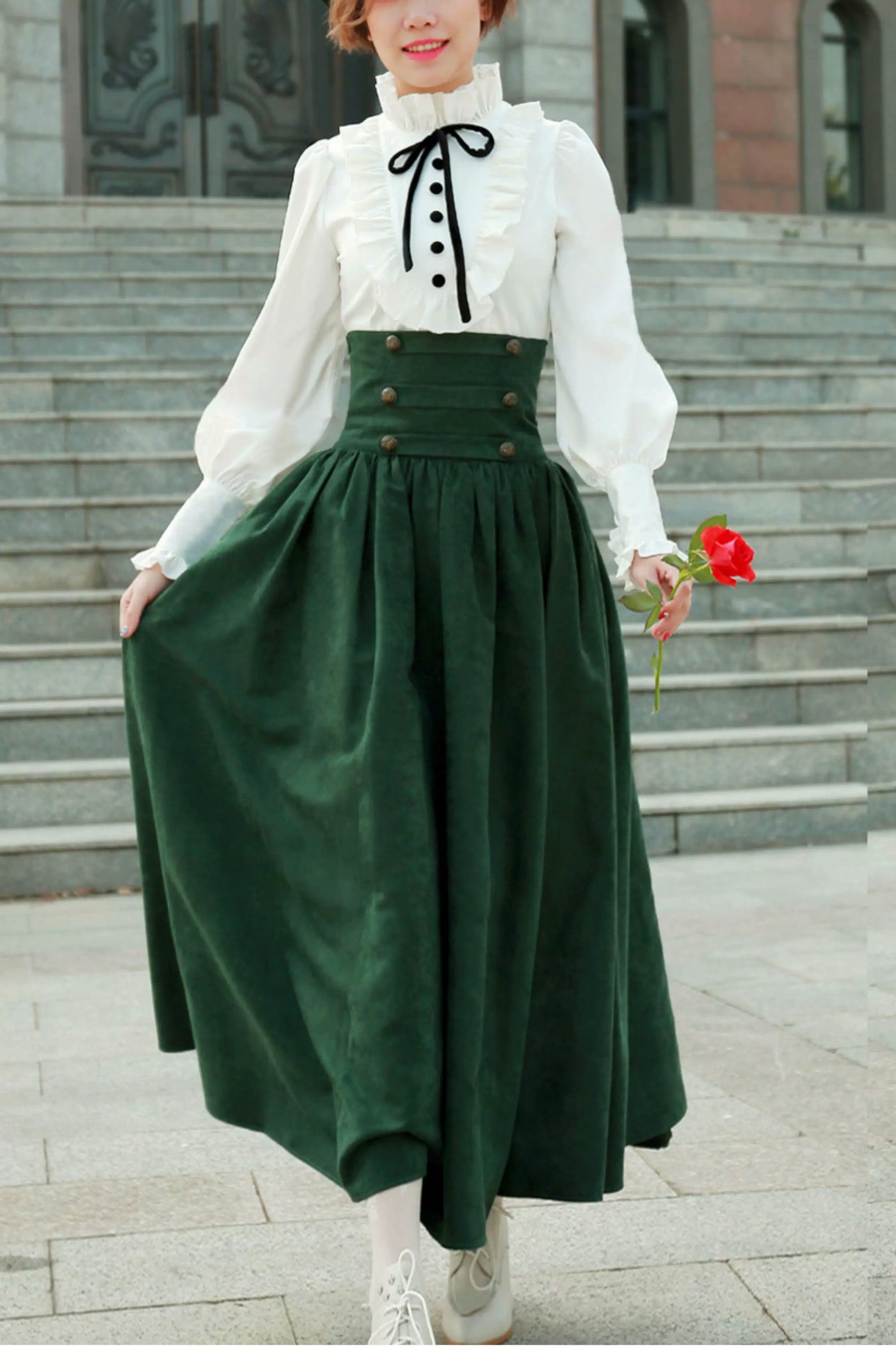 LACE GARDEN - Magic Academy - High-Waist Full Skirt Set with Ruffled Blouse