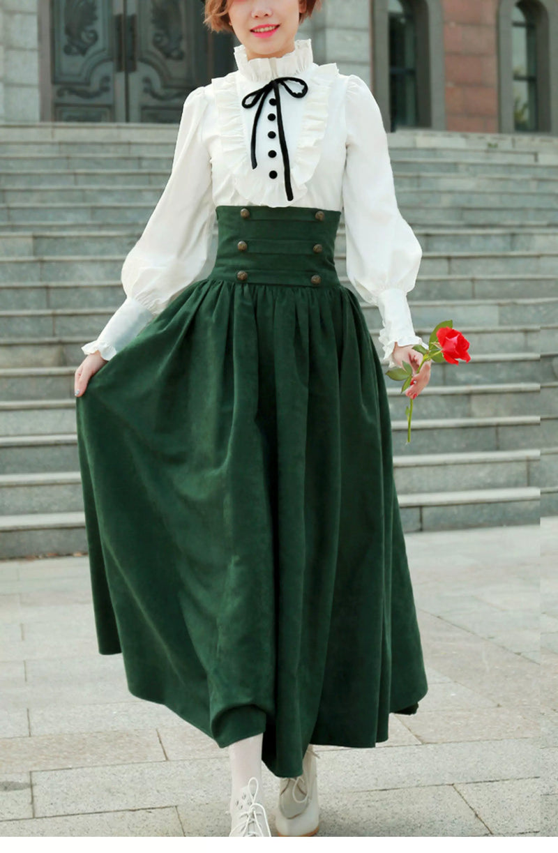 LACE GARDEN - Magic Academy - High-Waist Full Skirt Set with Ruffled Blouse