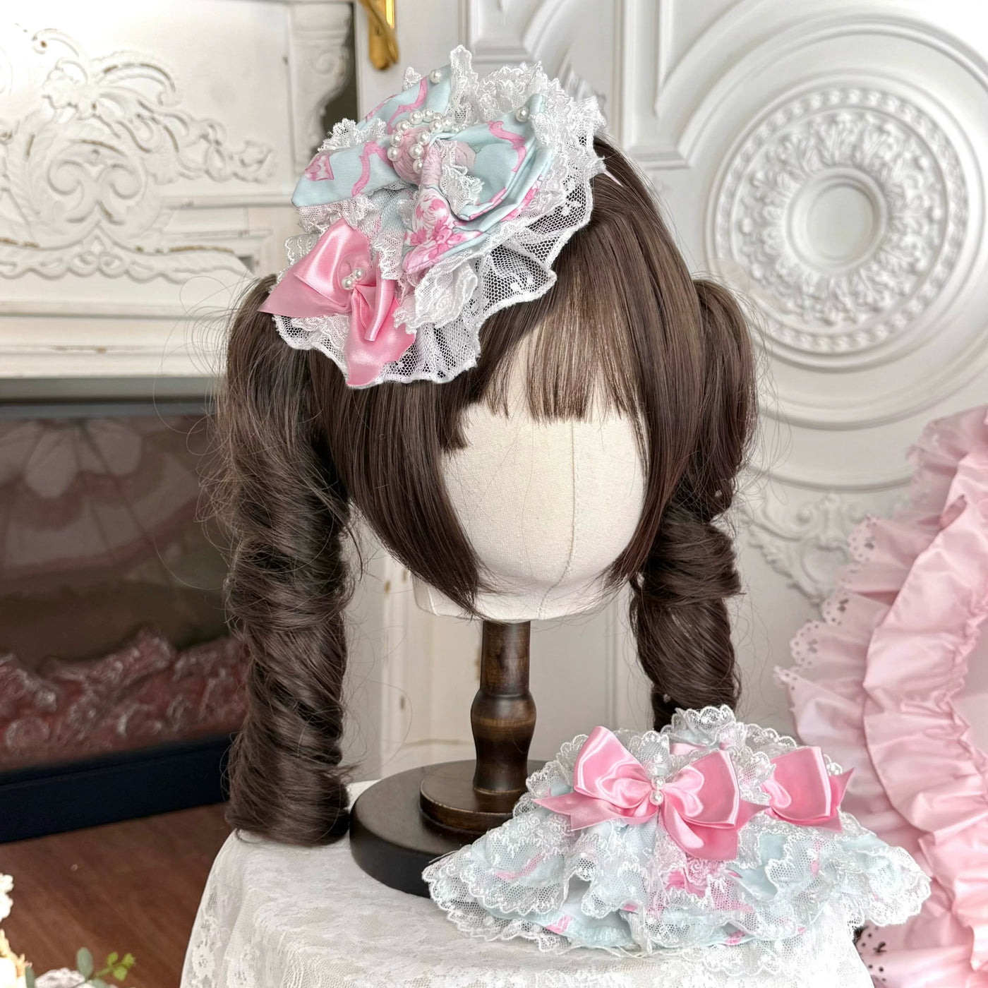 Summer 2026 - Old School Lolita Floral Printed JSK Dress with Ribbon Bows Hanamaru Headpiece - Mint Green (one size / choose M) S