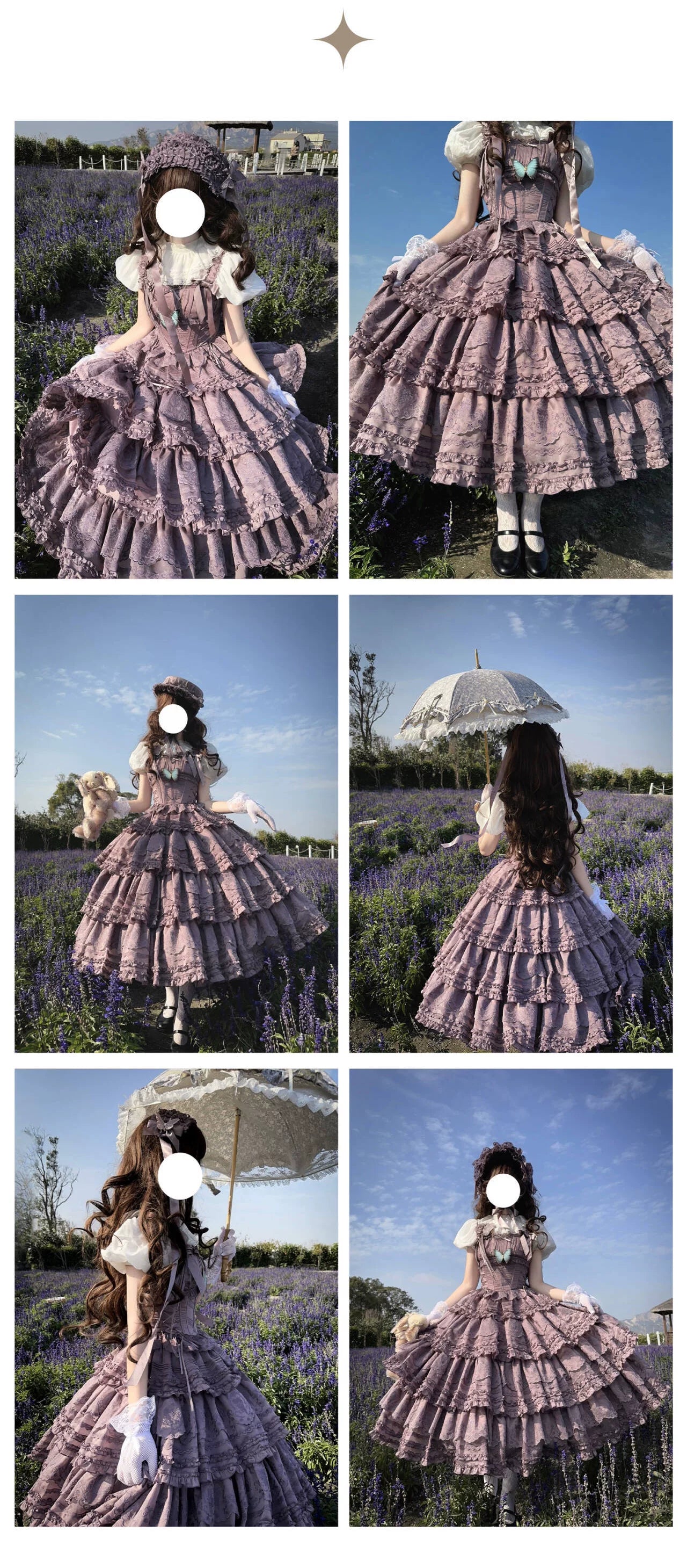 WF - Miss Fula SP - Top, long skirt and cardigan pieces with rose appliqué and lace trim