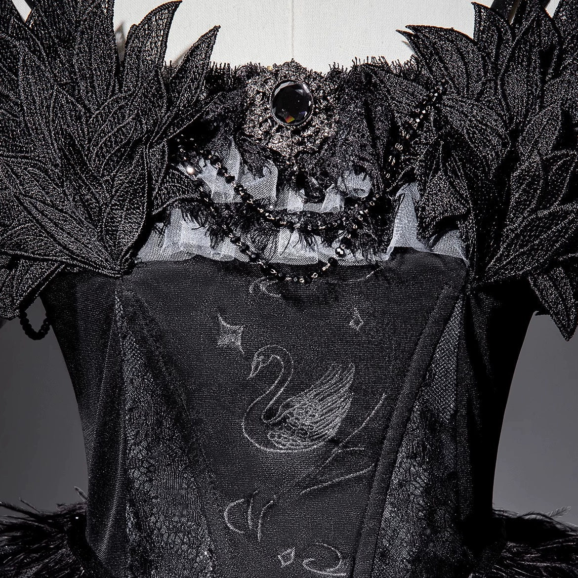 Your Princess - Star Swan Dream - Black Gothic Lolita JSK Dress, Swan Embroidery