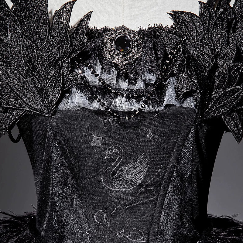 Your Princess - Star Swan Dream - Black Gothic Lolita JSK Dress, Swan Embroidery