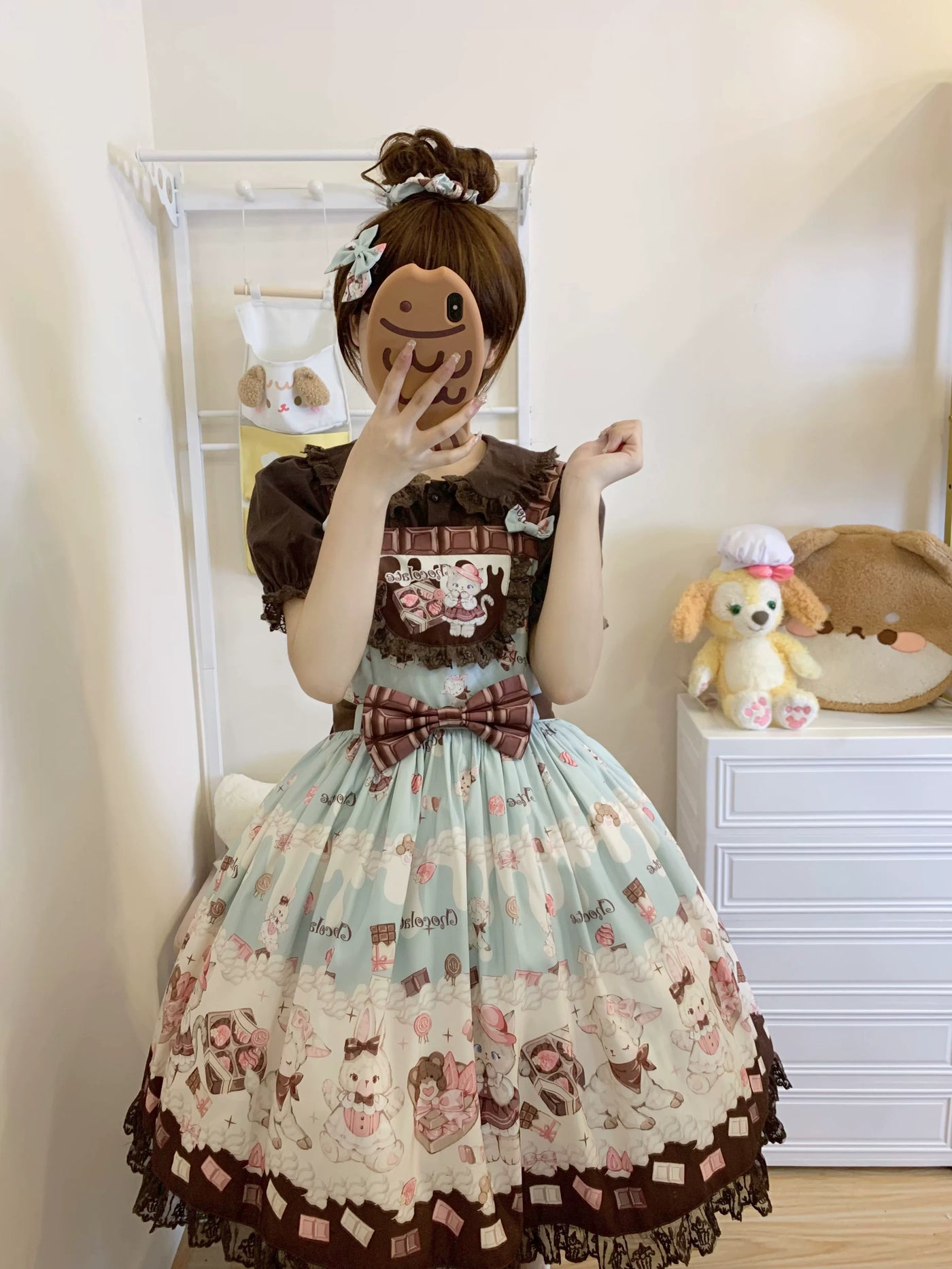 Heartbeat Meow Chocolate - Printed Pinafore JSK Dress - detail view 11