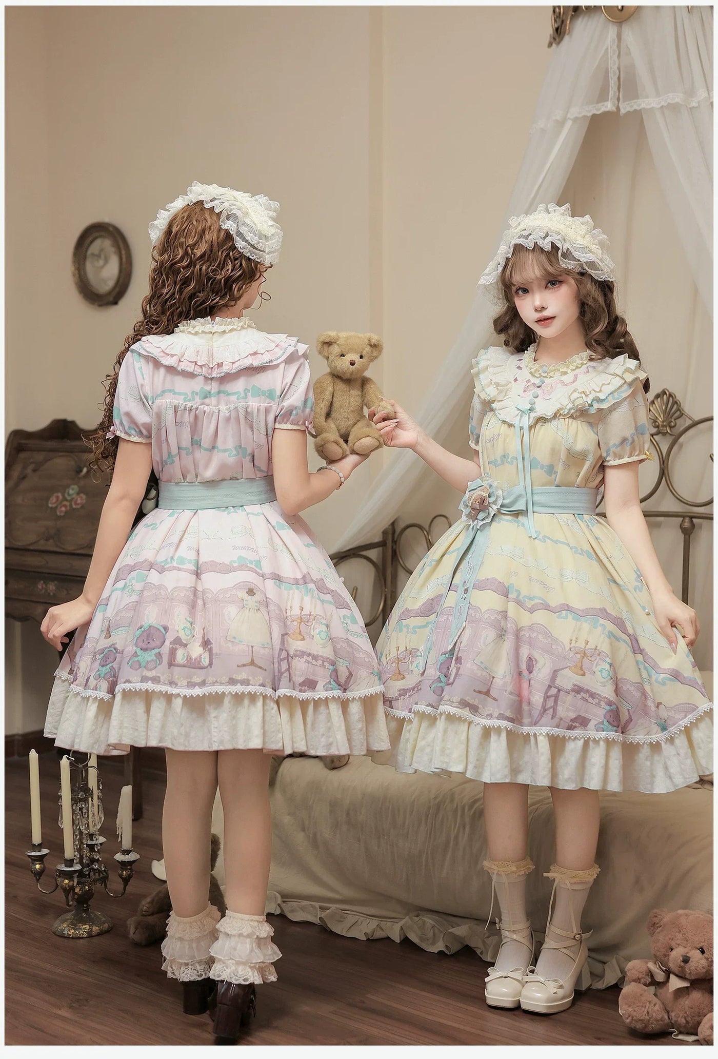 With PUJI - Brown Dollhouse SP - Kawaii Lolita Dollhouse Printed OP Dress with Embroidery