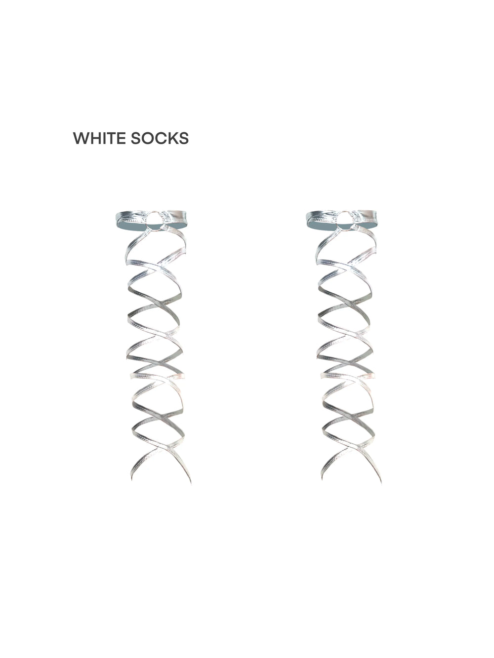 Silver wraparound cross-strap leg warmers with ring details and metallic covers