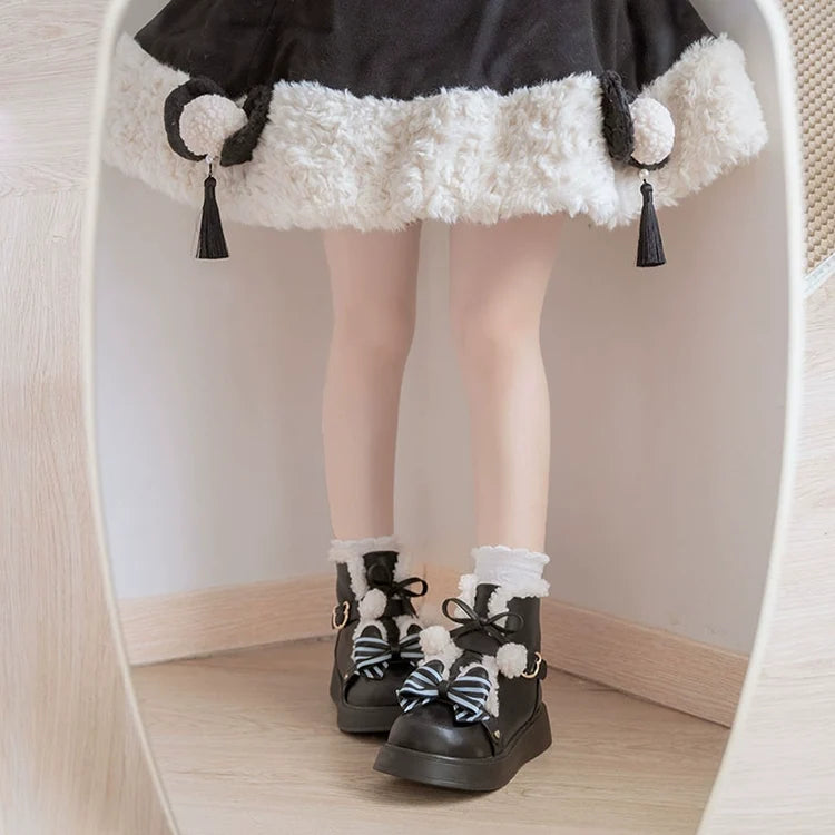 beauty bunny - Milk Bear - Lolita snow boots with striped butterfly bows - product detail 11
