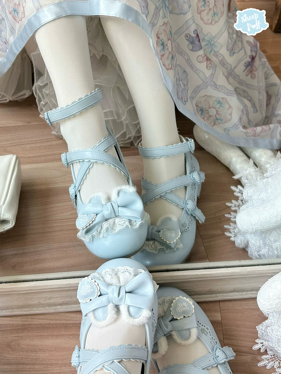 Sheep Puff Little Bear Sister Lolita Shoes featuring cute design, soft material, and detailed stitching for stylish comfort.