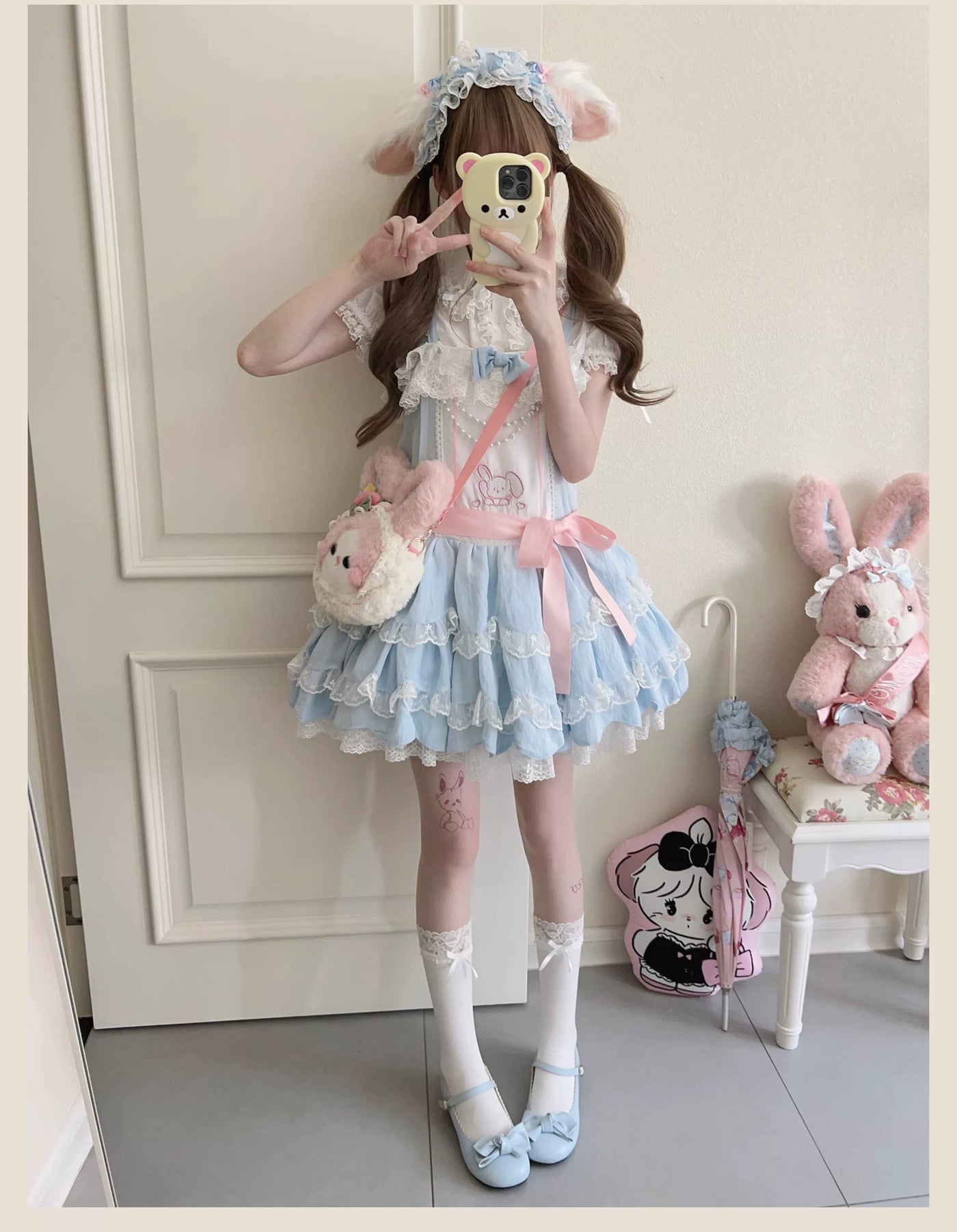 Tata Long Ear - Layered Rabbit - Blue JSK Dress with Layered Ruffles