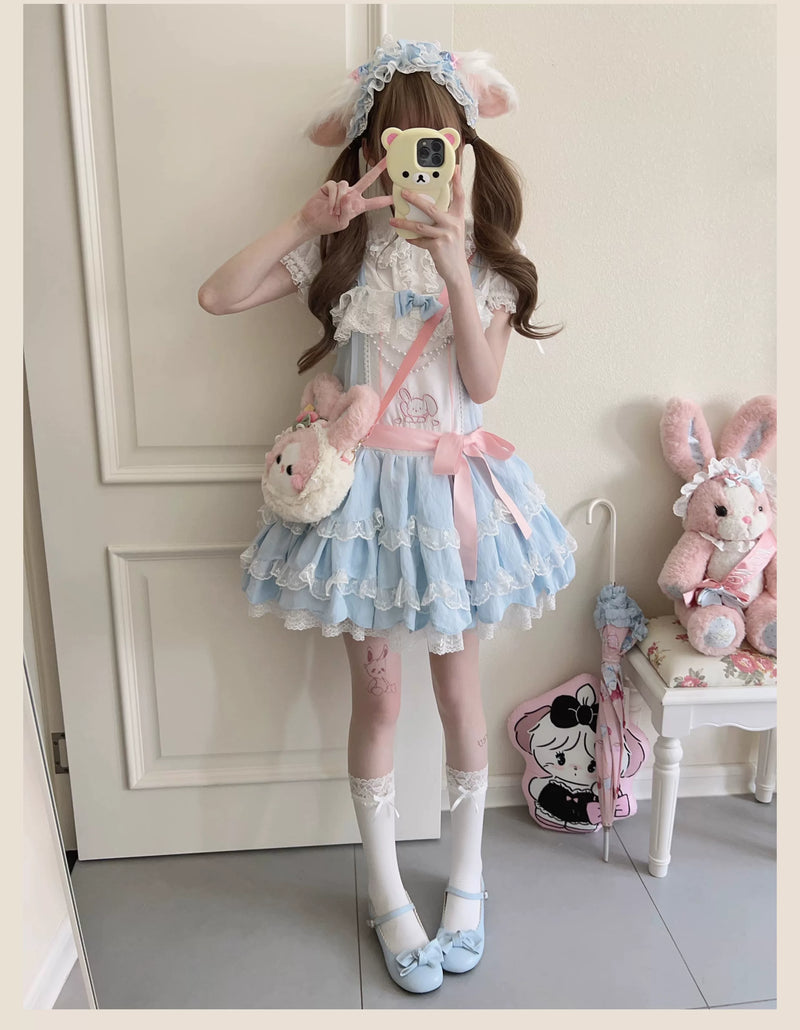 Tata Long Ear - Layered Rabbit - Blue JSK Dress with Layered Ruffles