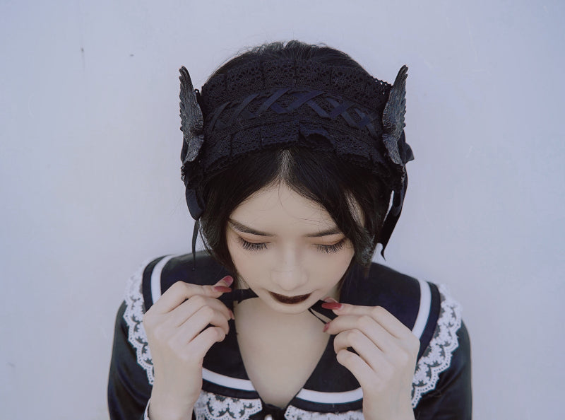 Strange Sugar - Black Wings Halloween Goth Lolita - Hairband Headwear