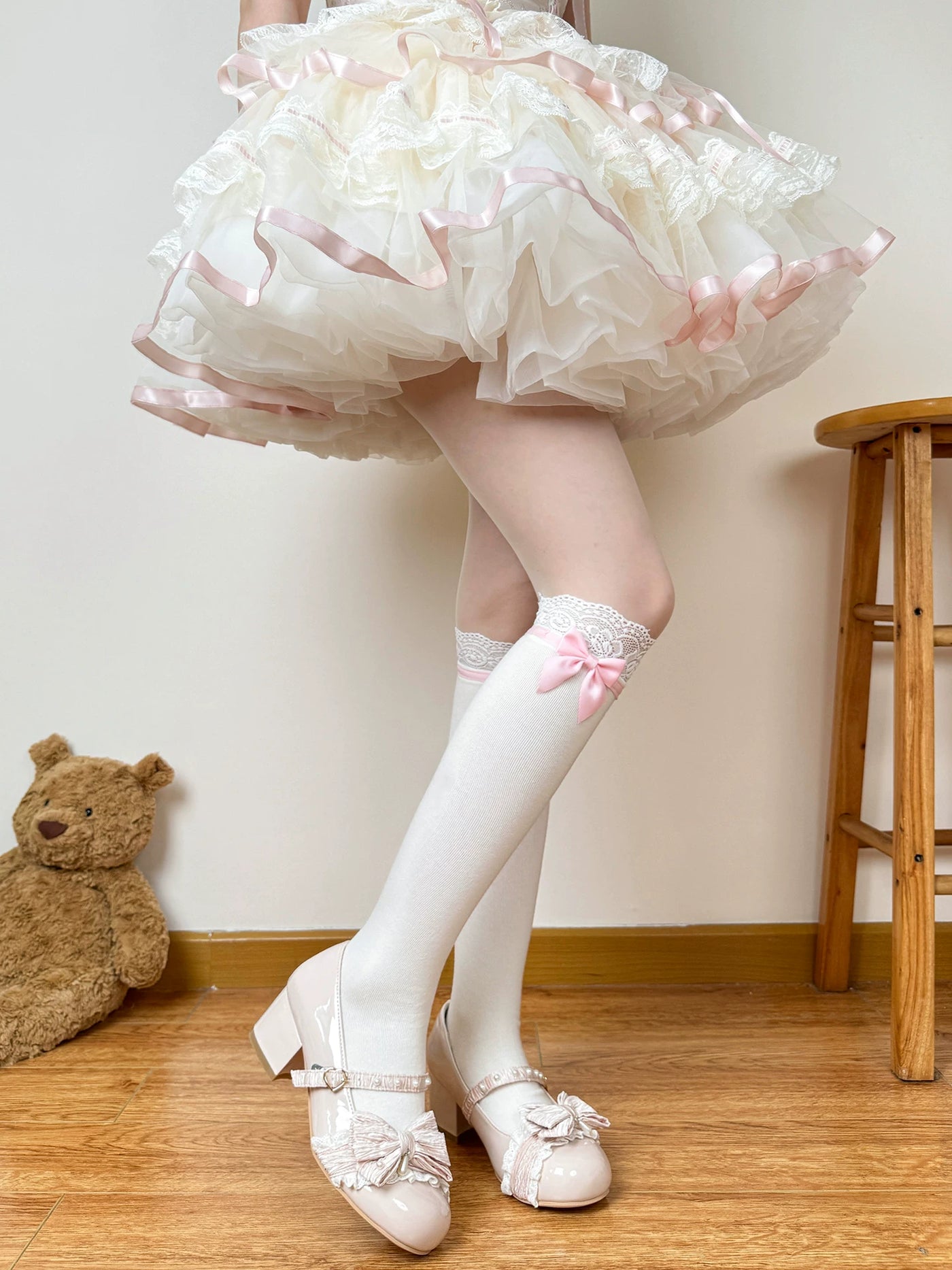 Chubby Bear Tales - Ribbon Charm - White Socks with Side Bows