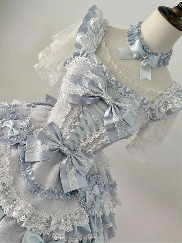 Creamy - Blue Princess - Blue Lolita dress with lace trims and six bows