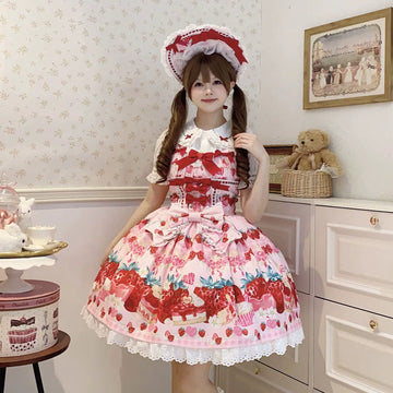 Lady Han Sweet Berry Love Sweet JSK dress by Lolita Fetch featuring a vibrant cherry and berry print on a sweet, feminine dress.