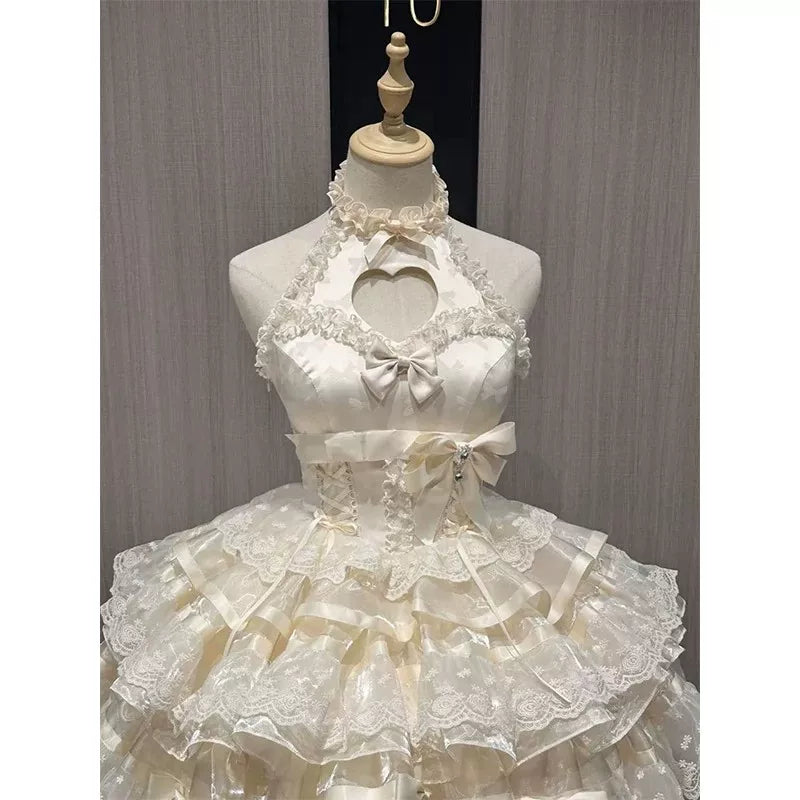 Creamy - Ballet Heart - Satin Lolita Dress with a Heart Cutout and Lace Tiers