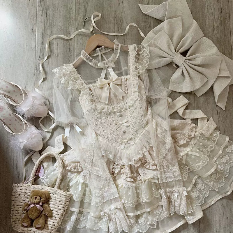Lady Han Ballet Dream Lolita JSK dress featuring a pastel-colored ballet print, ruffled straps, and a fitted bodice.