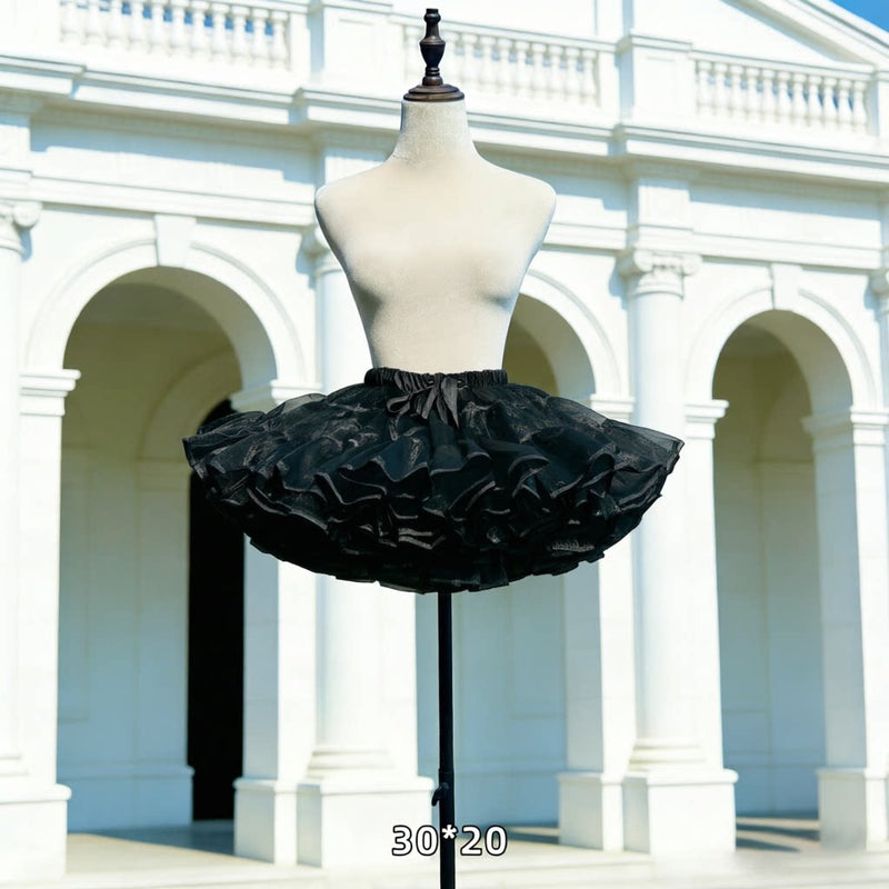 Floral Celebration Black Short Hoop-Free Lolita Petticoat — 30 × 20 m Fullness - With Drawstring