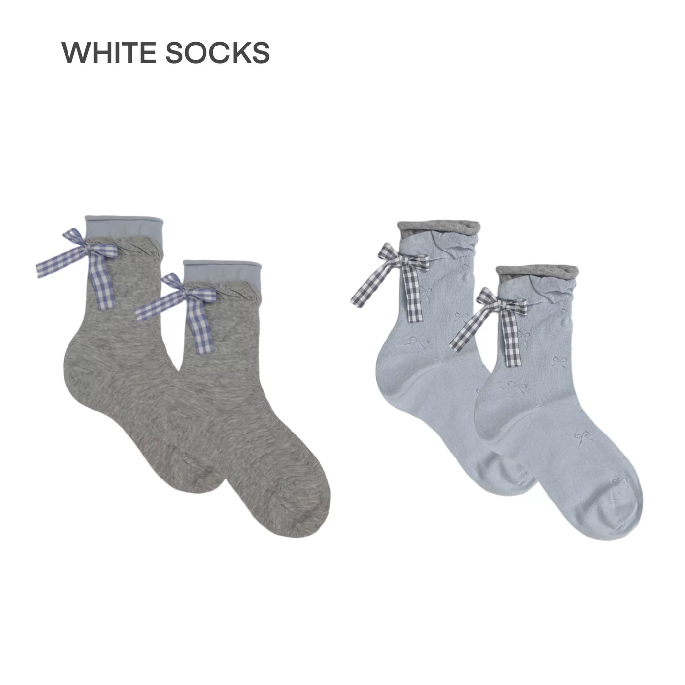 White Socks - Ballet Bow - Mesh Mid-Calf Socks with Bow Detail