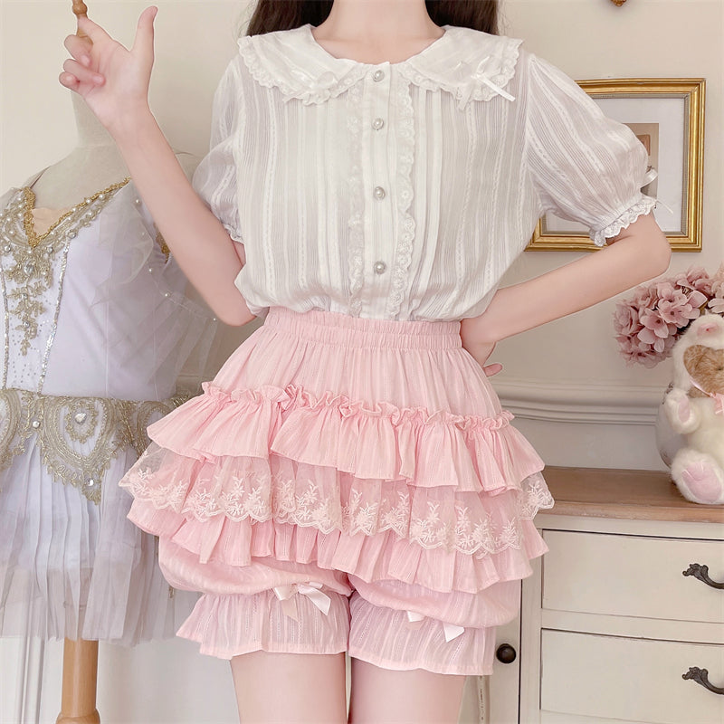 Sugar Girl - Cotton Sweet Lolita Bloomers - Tiered Ruffle Neckwear
